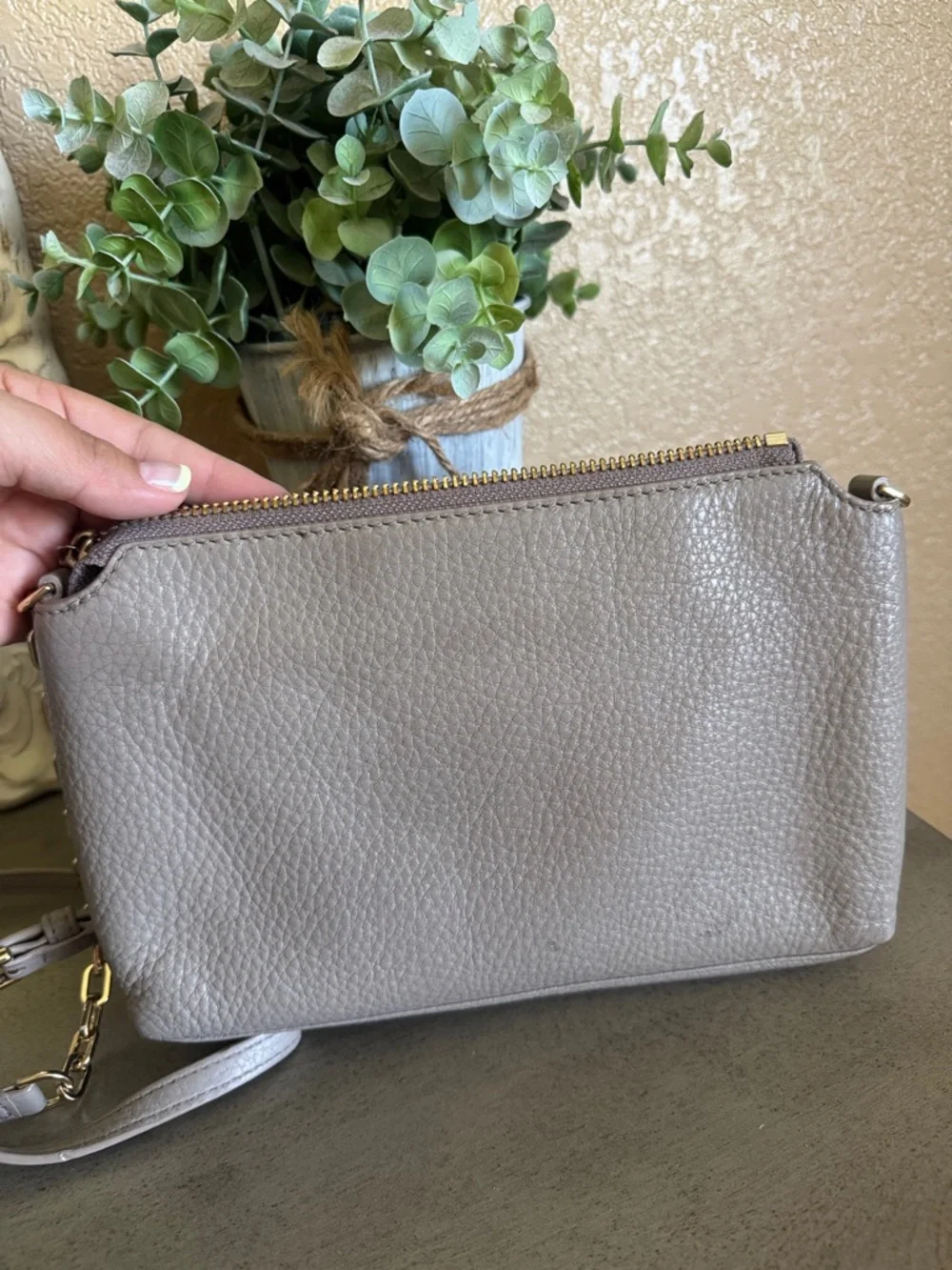 Tory Burch Taupe Pebbled Leather Crossbody - Picture 5 of 5